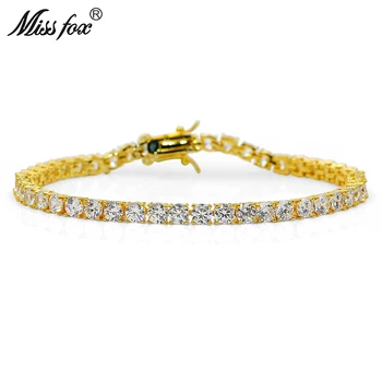 

MISSFOX Hiphop 4mm Mens Tennis Bracelet Allah Luxury Brand 18k Gold Plated Bracelet Mijn Bestellingen Men Jewelry Cool Gifts
