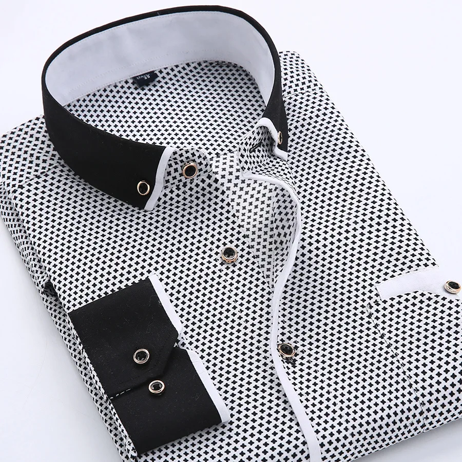 

2019 New Men Fashion Casual Long Sleeved Printed shirt Social Business Dress Shirt Slim Fit Brand Men Clothing Soft Comfortable