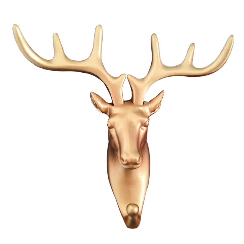 Декоративные настенные крючки в виде головы оленя из смолы, декоративная стойка для одежды, вешалка для одежды с крючками и колпачками, интерьерная витрина, Настенная сумка, органайзер для ключей - Цвет: Golden Deer Head