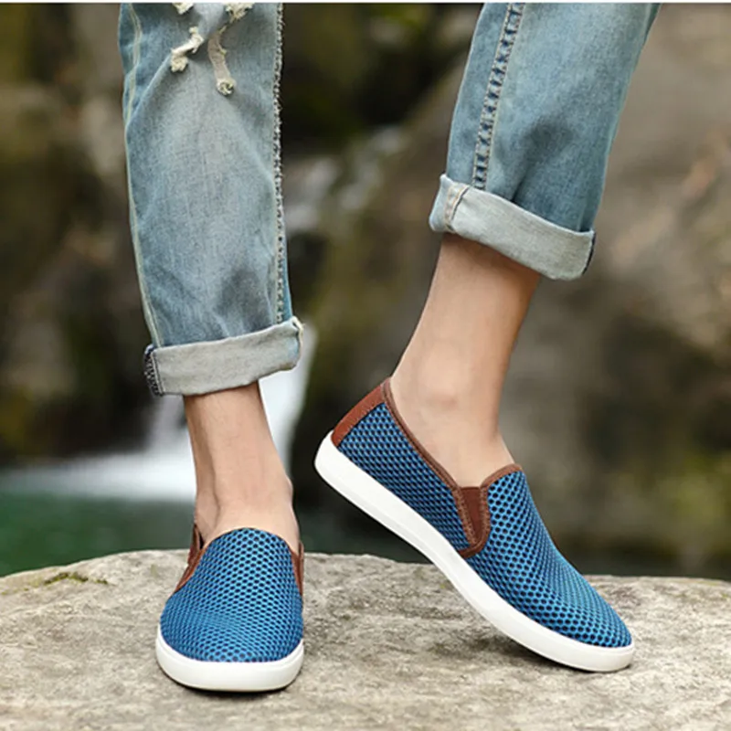 Plage Bleu Designer 49 Mens Hommes Casual Taille Chaussures Grande D'été Mocassins on gris Flats Yomior 38 Respirant or Slip Bateau BpPAq