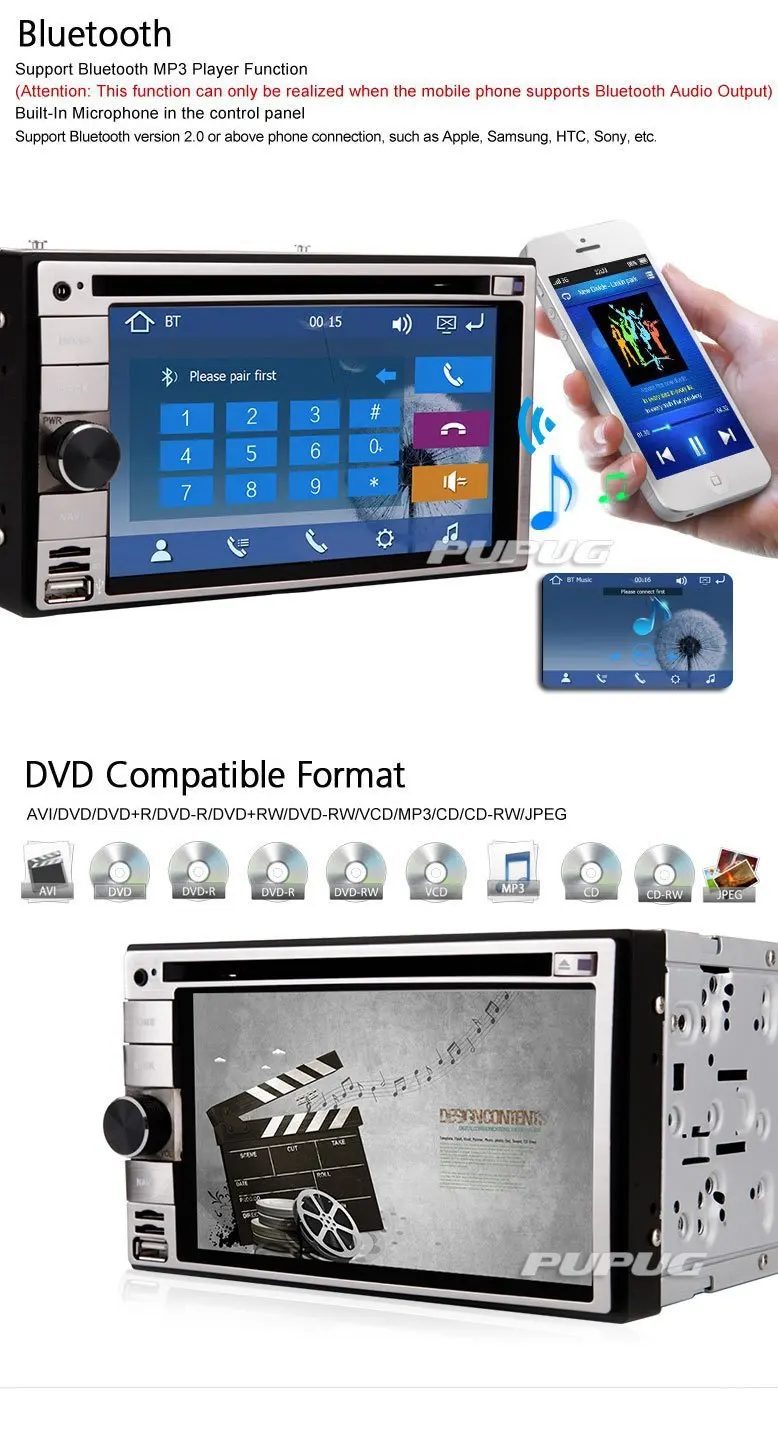 Top 2Din Car DVD Player GPS Nav with Bluetooth AM/FM Radio In Dash Touchscreen Car Stereo Audio iPod Aux+Free Wireless Camera 3