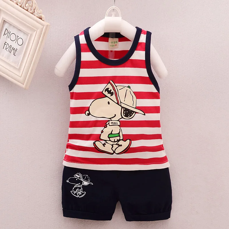 Baby Boy Clothes 2017 Summer Brand Cartoon Dog Striped Sleeveless