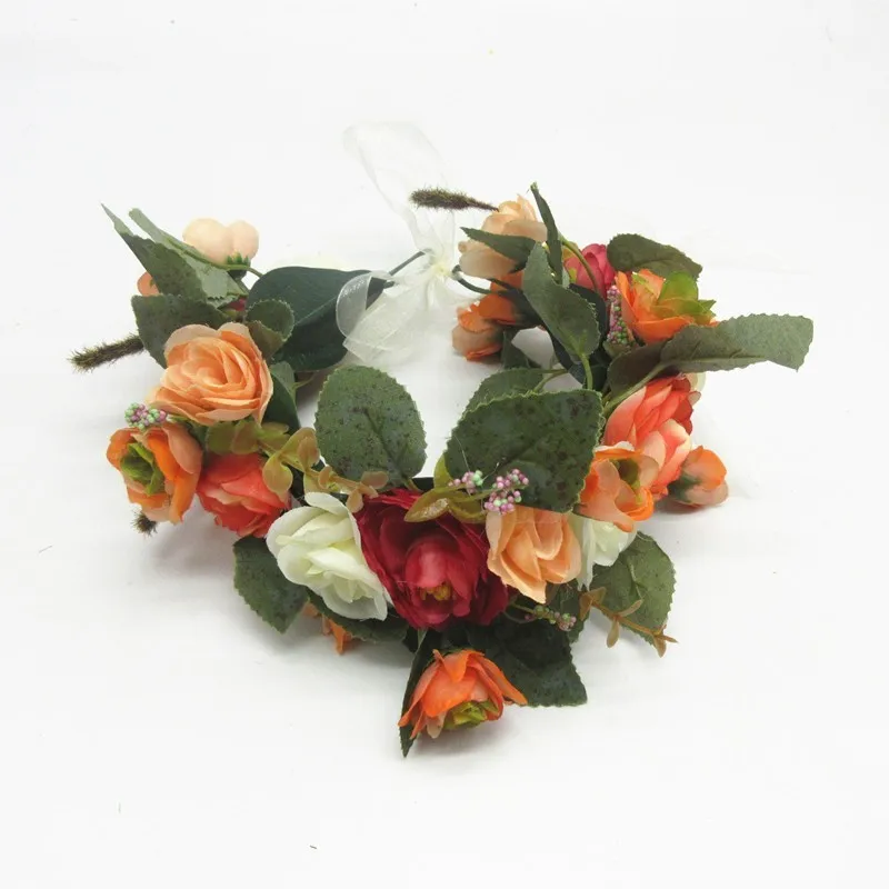 Женский новейший Свадебный Цветочный венок с лентой Регулируемая корона с цветами для девочки роза Венок