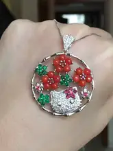 natural red coral gem pendant S925 silver Natural gemstone Pendant Necklace Luxury flower Cute cat women gift party gift jewelry