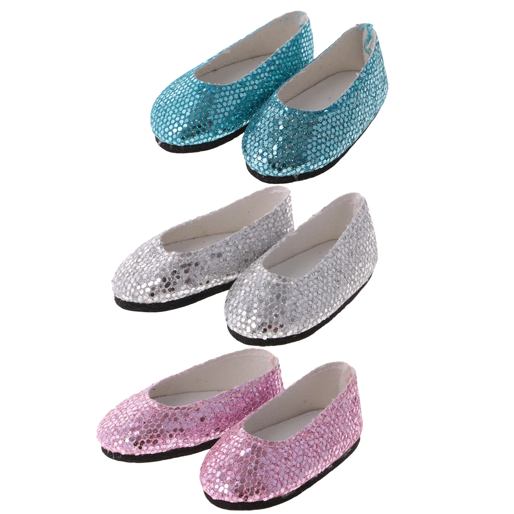 3 Pair Stylish Sequins Dancing Shoes Flats for Wellie Wishers Doll Accessory