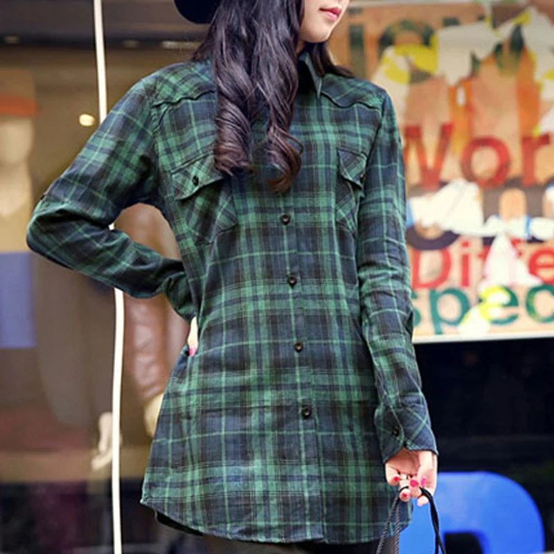 Green check shirt ladies Clearance