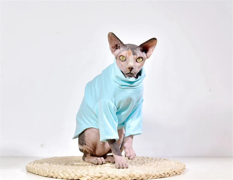 Hairless Sphinx/Одежда для кошек из чистого хлопка; толстовки для кошек с высоким воротником; облегающая блузка с длинным рукавом для осени и зимы; костюм кошки 20E