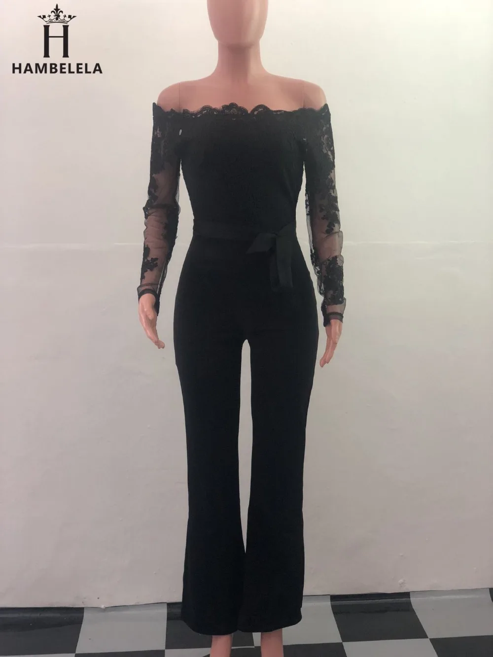 HAMBELELA 2018 Sexy Off Shoulder Women Jumpsuit Slash Neck Lace Patchwork Autumn Winter Bodysuit Bodycon Casual Playsuit Rompers (1)