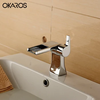 

OKAROS Waterfall Basin Faucet Bathroom Faucet Chrome Brass Vessel Sink Hot Cold Water Single Handle Bathroom Faucet Tap Mixer