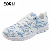 FORUDESIGNS/милые женские кроссовки с героями мультфильмов с изображением акулы дельфина; Легкие женские туфли на плоской подошве; женская дышащая обувь из сетчатого материала