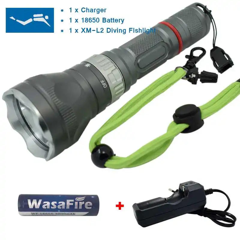 

Diving Flashlight XML Q5 LED Waterproof Torch 5 Modes Underwater Dive Lamp Light 18650 Battery Charger Tactical Scuba Flashlight