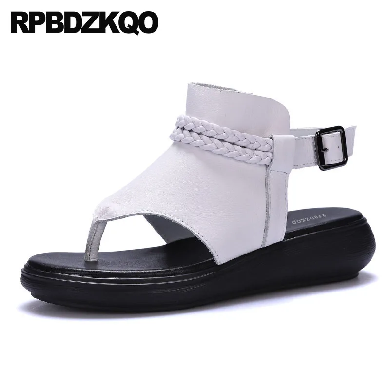 

Thong Women Sandals 2018 Summer Shoes Flat Slingback Platform Harajuku Open Toe Embellished Flatform Beach White Strap Low Heel