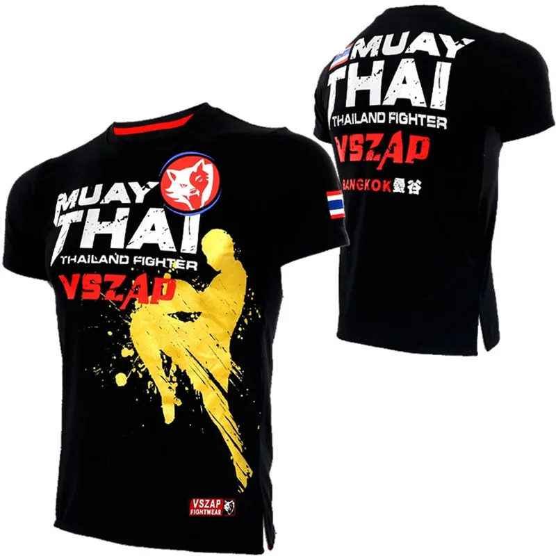 VSZAP Gloden Wolf Boxing MMA T Shirt Gym Tee Fighting Martial Arts Fitness Training Muay Thai Men Homme S-2XL | Спорт и развлечения