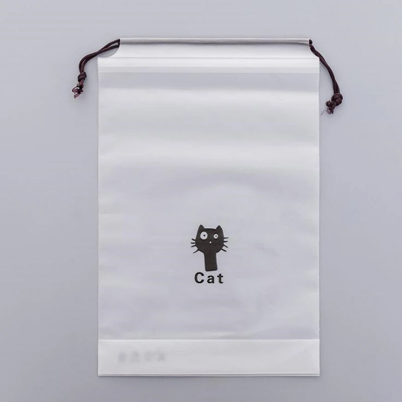 Cartoon Black Cat Drawstring Storage Bag Travel Transparent Waterproof Bag Clothes Towel Underwear Cosmetic Classification - Цвет: M 25x18cm