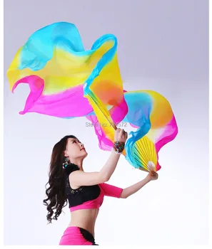 

Belly dance dance props 100% tri-color silk fan Shu Wen Long 180 cm