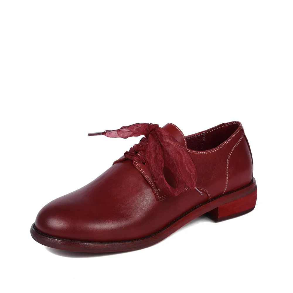 Jusqu'à Noir Automne Pour Véritable forme Aiweiyi Appartements Dentelle Rouge Cuir En Oxford Femme La Black Casual Chaussures Plate red Femmes Printemps W0vZvqO