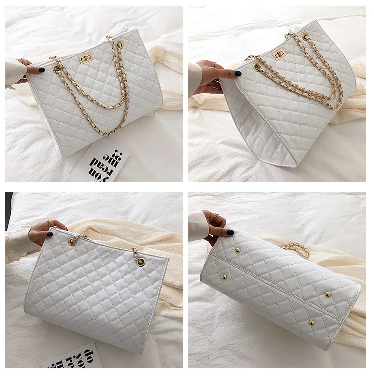 Women's Large Chain Dapper Shoulder Bag White