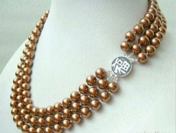 

bjc 000883 3 Rows Chocolate Brown Genuine Pearl 925 A Fortune Clasp Necklace