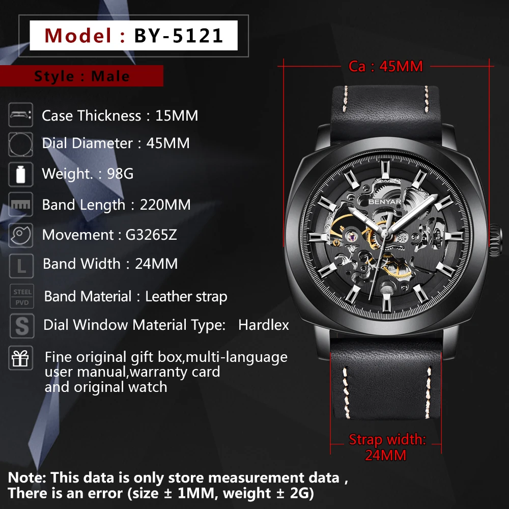 BENYAR часы мужские роскошные Лидирующий бренд механические часы модные деловые мужские часы Автоматические Стальные наручные часы светящиеся водонепроницаемые