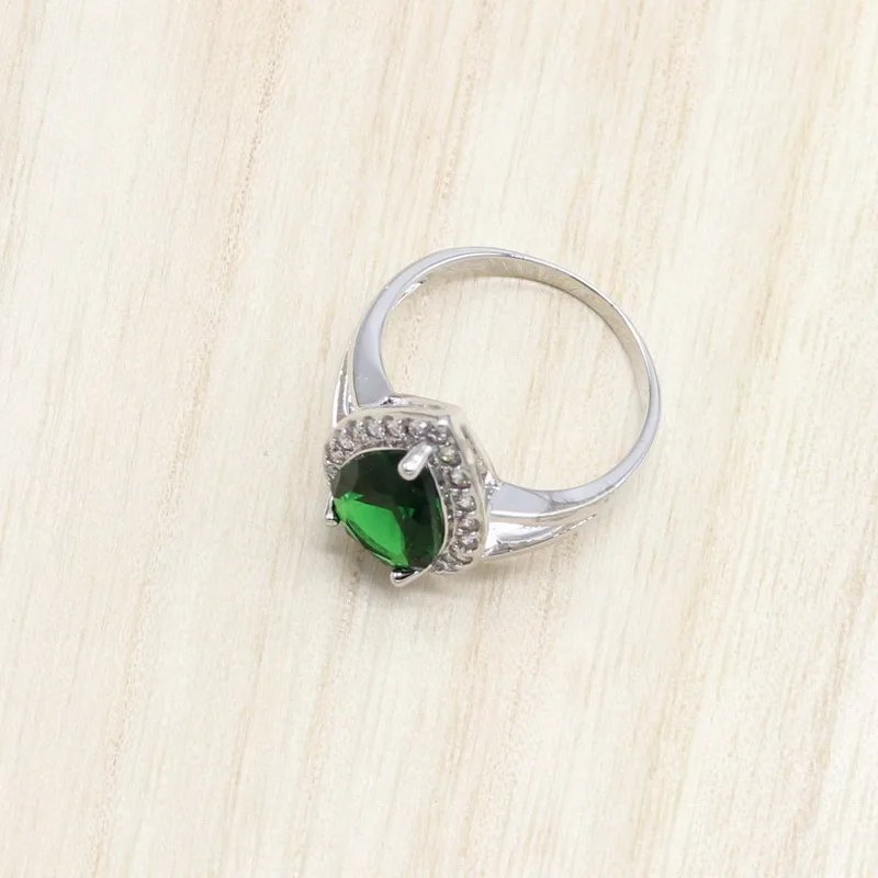 925 пробы серебряные Ювелирные наборы зеленый кубический длинные серьги из циркония/кулон/цепочки и ожерелья/кольцо браслет в форме сердца для женщи