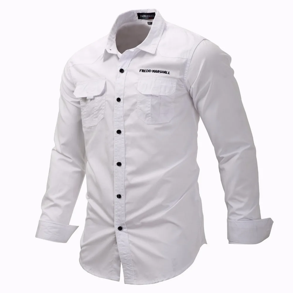 Новое поступление, мужская рубашка цвета хаки с длинным рукавом, высокое качество, однотонная Повседневная армейская рубашка, мужская рубашка в стиле милитари