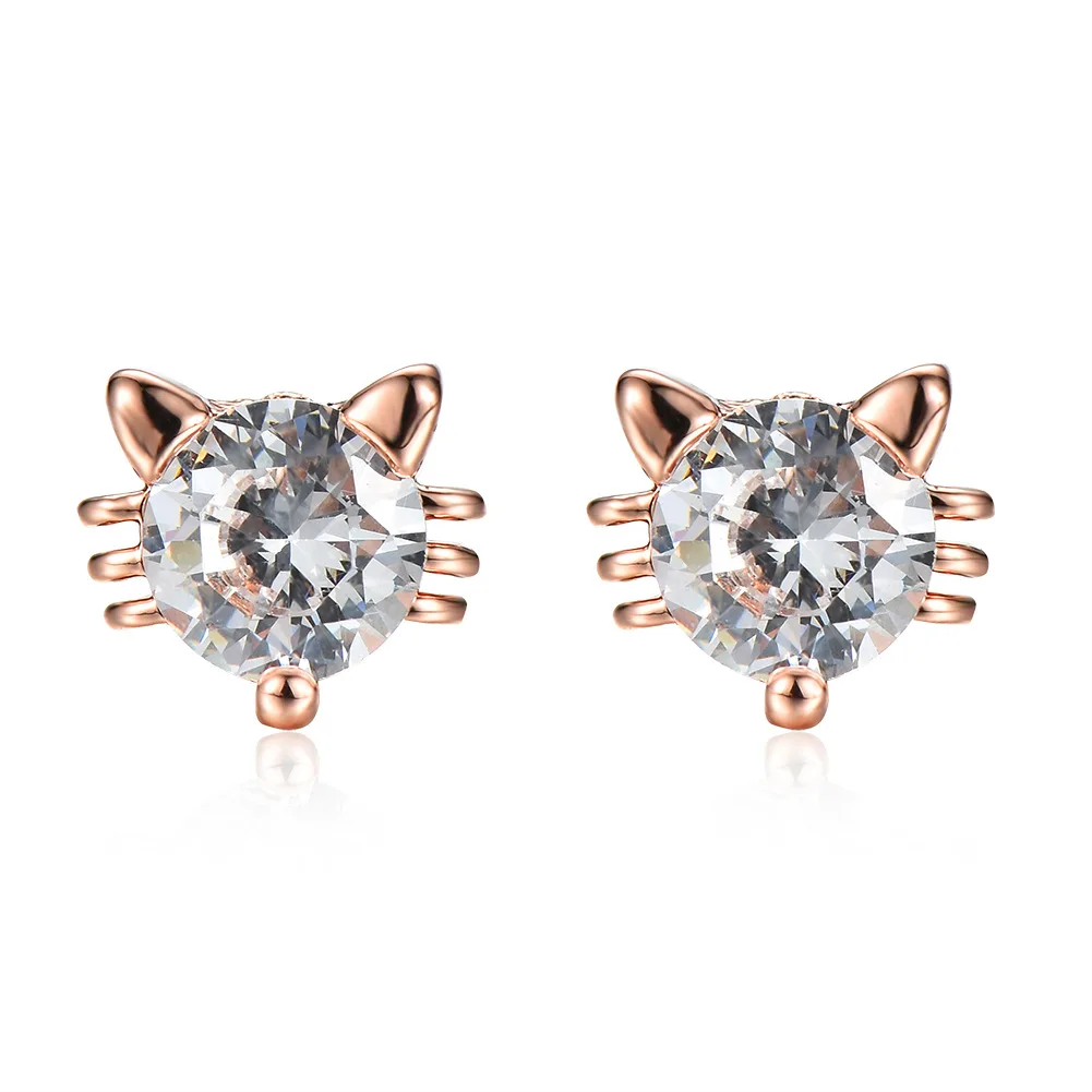 

Upscale 925 Sterling Silver Jewelry For Women Cute Animal Cubic Zircon Cat Earring Stud Small Stud Earring For Girls Wholesale