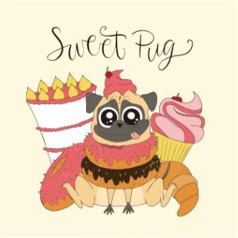 

T shirt women Diy pvc patch sweet pug cute biker patches for clothing heat transfer printing clothes for stickers free shipping