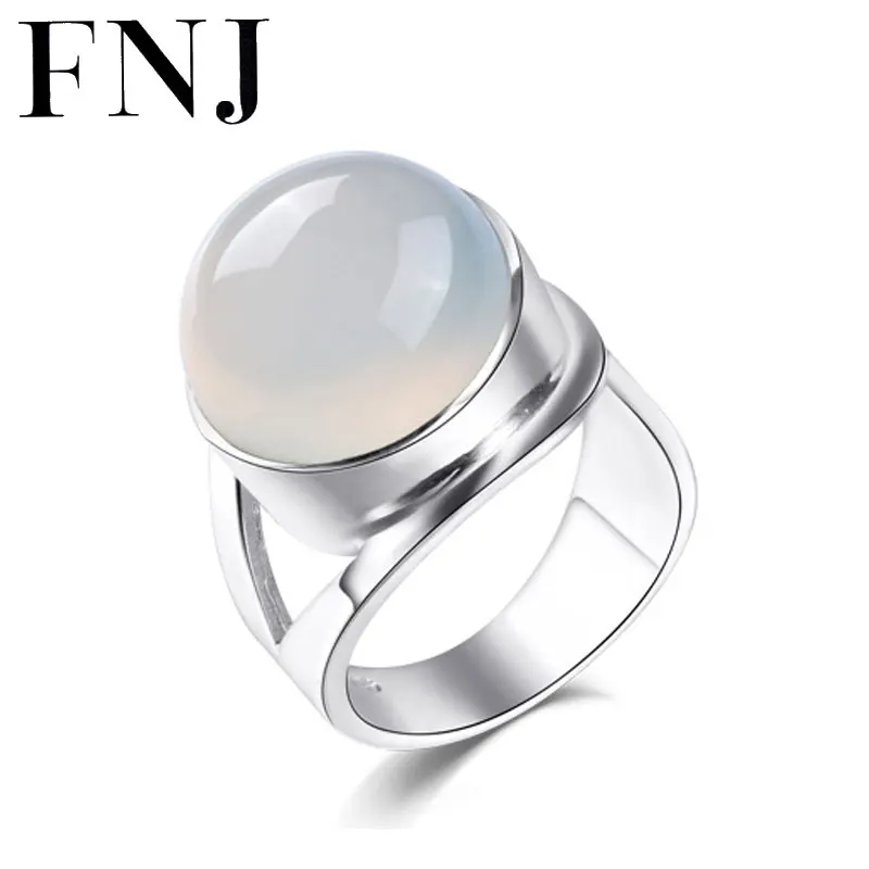

FNJ 925 Silver Fashion Ring White Chalcedony Stone 100% Pure S925 Sterling Solid Silver Rings for Women Jewelry Adjustable Size