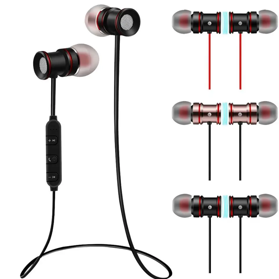 Bluetooth Беспроводные наушники с микрофоном и притяжением магнита спортивные