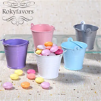 

FREE SHIPPING 100PCS 16 Colors Lovely Bucket Candy Box Wedding Favor Holders Mini Favor Tin Pails Party Decoration Baby Shower