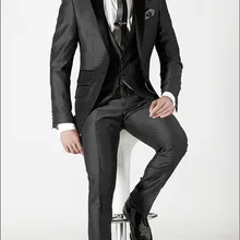 Высокое качество одна кнопка черный смокинг для жениха заостренный лацкан жениха лучшие мужские свадебные костюмы выпускного вечера(куртка+ брюки+ жилет+ галстук