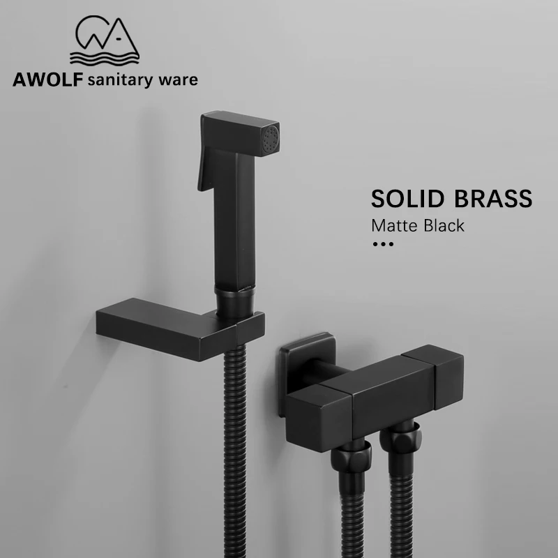 Hand Held Toilet Bidet Sprayer Square Matte Black Douche Kit Shattaf