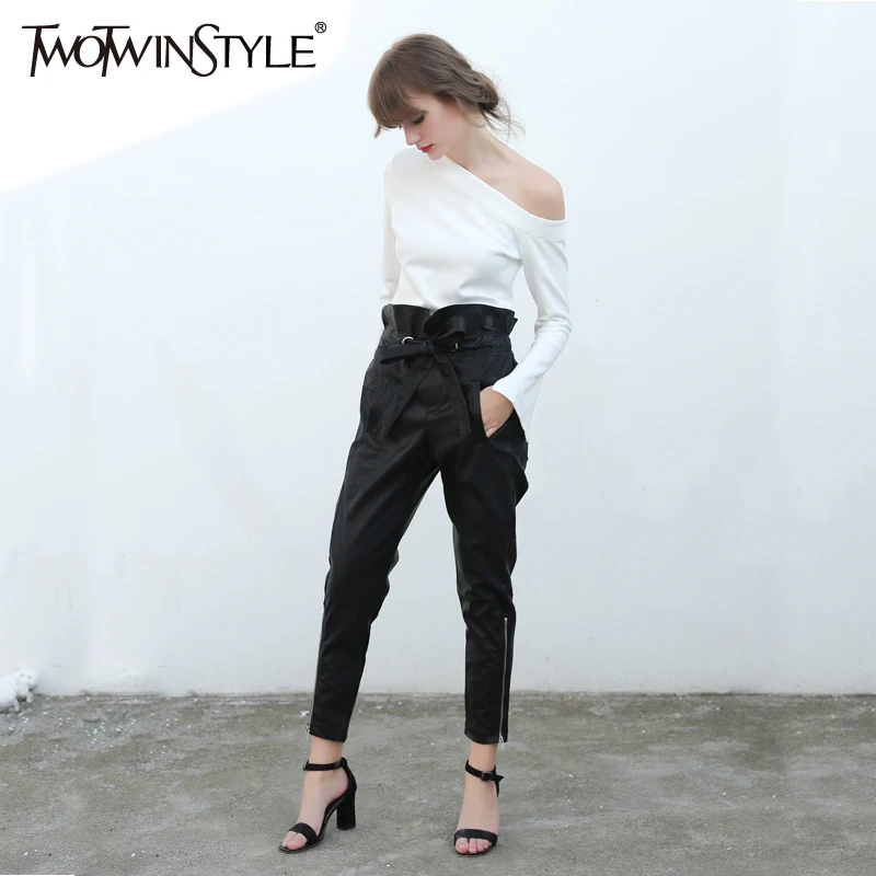 Twotwinstyle Мотобрюки для Для женщин Искусственная Кожа Женский карандаш Брюки