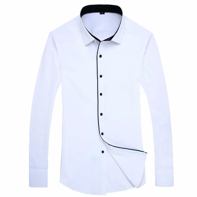 2015 Fashion Contrast Color Blocking Men Dress Shirts 095 BM Long Sleeve Turn Down Collar Mens Clothing Camisa Masculina | Мужская