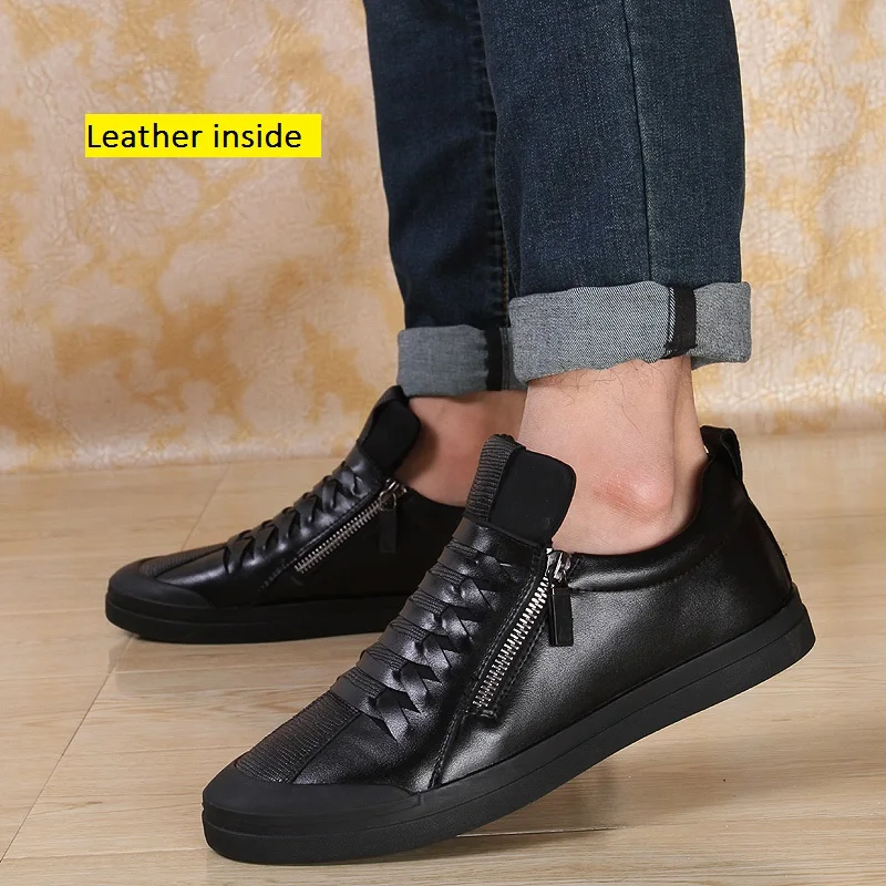 Mens shoes casual fashion designer genuine leather shoes for men Slip on loafers Black sneakers Winter Autumn men's shoes Brand
