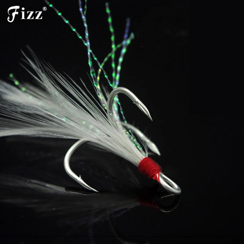 

2pcs High Carbon Steel Treble Fishing Hooks with Feather DIY Fishhooks 1# 2# Feathered Fishing Hooks