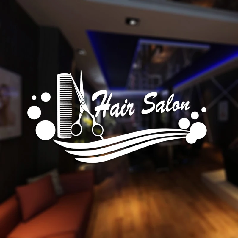 DCTAL Hair Salon Barber Shop Sticker Name Scissors  Decal Neutral Haircut Poster Vinyl Wall Art Decals Decor Windows Decoration