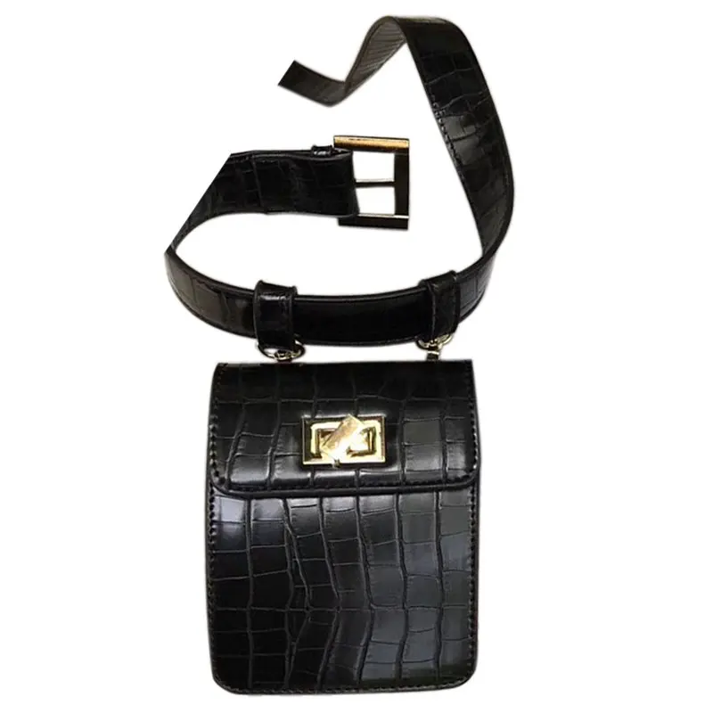 Модная женская кожаная сумка через плечо, пояс, поясная сумка, шикарный стиль, мини сумка на плечо, винтажный узор, маленькая сумочка (Blac