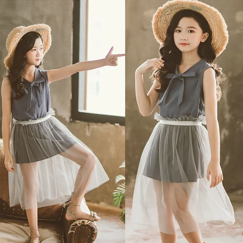 

Girls Outfit 2019 Girls Fashion Clothing Sets Kids 2 Pcs Suit Long T Shirts Tops And Mesh Skirts Two Pieces Summer Clothes Set