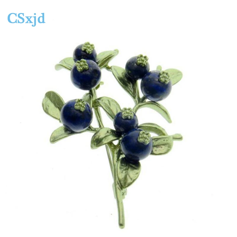 

CSxjd Bronze Blue Stone blueberry brooch green lacquer leaf Vintage brooch jewelry