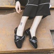 Сезон весна; вельветовые Для женщин обувь женские мокасины британские Стиль, из кусков, с узелком-бабочкой квадратный носок oulyyyogo