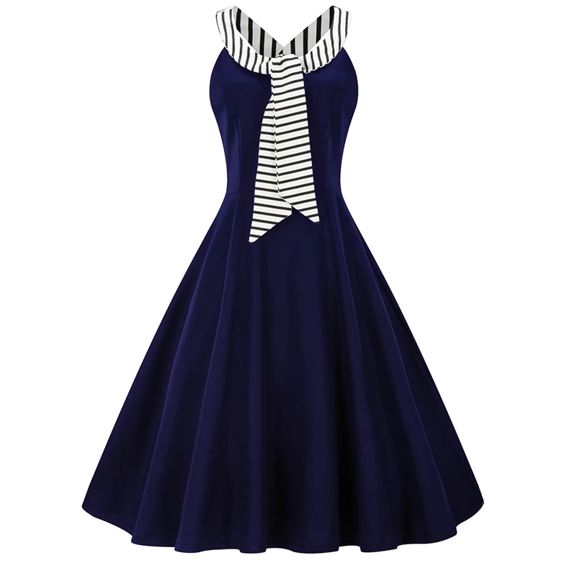 

Vintage Audrey Hepburn Robe Striped Halter Dress Plus Size 4XL Retro 50s 60 Rockabilly Pin-up Big Hem Dresses Feminino Vestidos