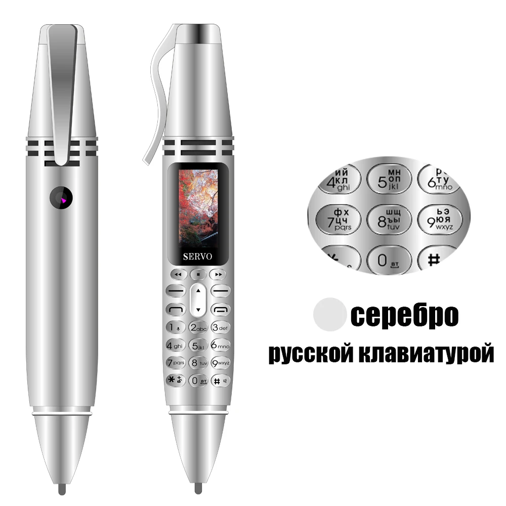 Мини-ручка для мобильных телефонов 0,9", миниатюрный экран, GSM, две sim-карты, камера, фонарик, Bluetooth, набор номера, мобильный телефон с записывающей ручкой, SERVO K07 - Цвет: Silver Rus Button