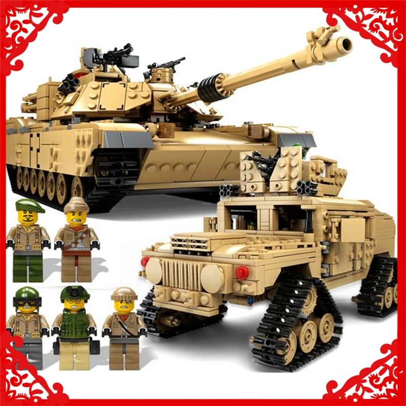 KAZI KY10000 2In1 Tank Hummer Army War Building Block Compatible Legoe 1463Pcs Toys For Children 384pcs building block toys 2 in 1 transformation robot truck kazi 8023 diy figure brinquedos gift for children compatible legoe