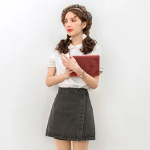Черный серый джинсовая юбка женская летняя Высокая талия студентов тонкий юбка