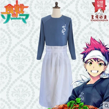 

New New Anime Shokugeki no Soma Cosplay Yukihira souma Halloween Daily T-shirt Cos Revert Full Set (Top+Apron+Scarf)