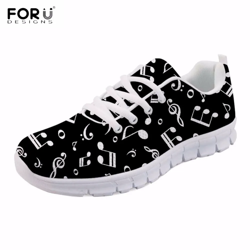 

FORUDESIGNS Casual Woman Flats Shoes Music Note 3D Printing Female Platform Sneakers for Teen Girls Mesh Footwear Comfortable
