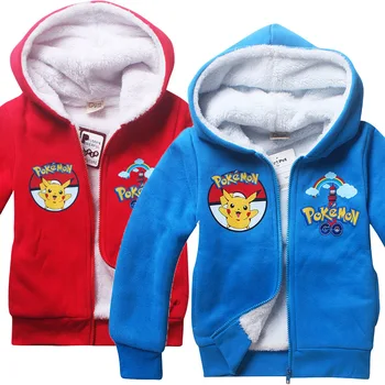 

2018 New cotton padded clothes for children pokemon go Thickening and cashmere Warm sweater cartoon pikachu clothes for kid