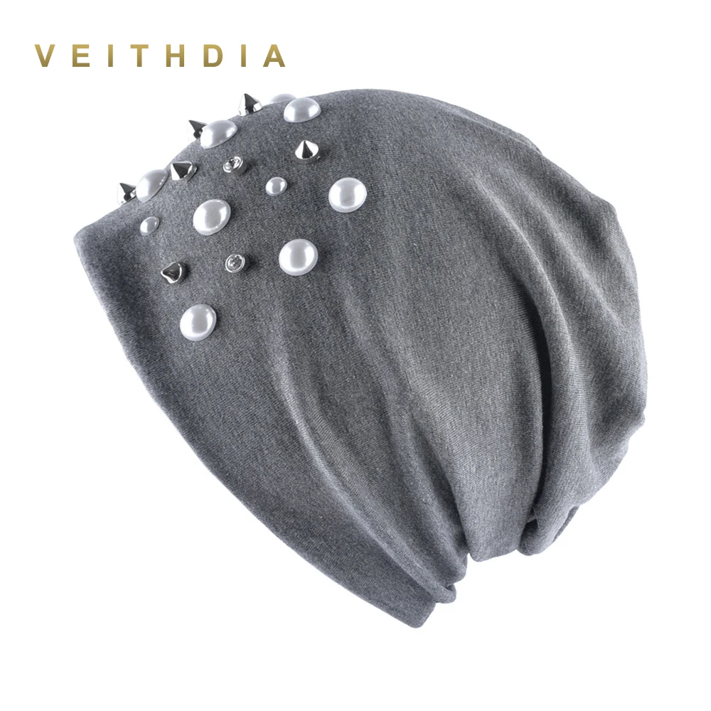 VEITHDIA Willow pearl хеджирующая шапка женская Skullies вязанные шапочки вязаная шапка s чепчик двухслойная хлопчатобумажная салфетка шапка, сезон осень-зима