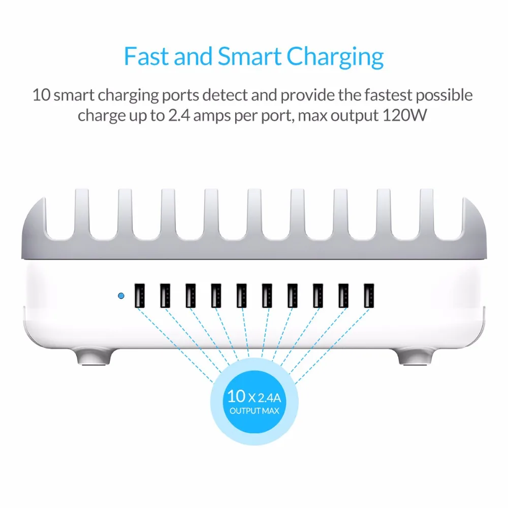 ORICO 10 منافذ 120 W 10 منافذ الطاقة الإرساء محطة 5V2. 4A شحن محطة مع حامل ل هاتف لوحي PC تطبيق للمنزل العامة ORICO 10 منافذ 120 W 10 منافذ الطاقة الإرساء محطة 5V2. 4A شحن محطة مع حامل ل هاتف لوحي PC تطبيق للمنزل العامة